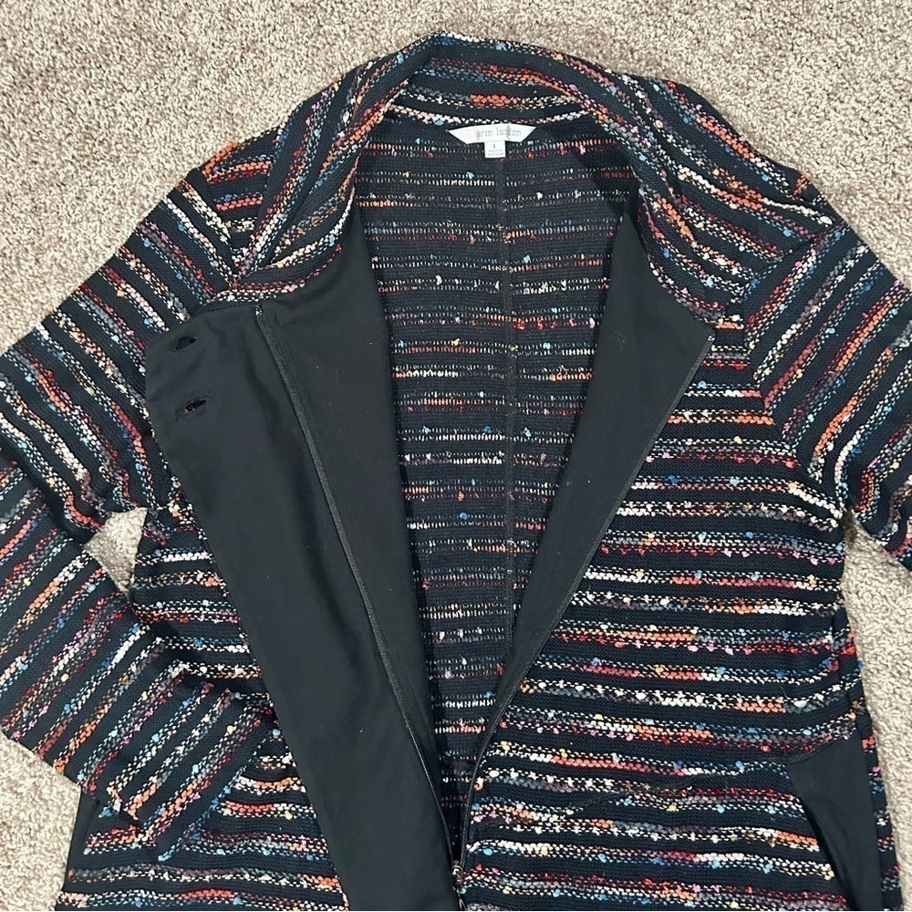 Erin London multicolored stripe zip up asymmetrical jacket with pockets Large - Picture 6 of 14